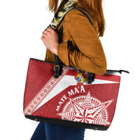 Tonga Rugby Mate Maa Leather Tote Bag Ngatu Pattern LT01 Red - Polynesian Pride