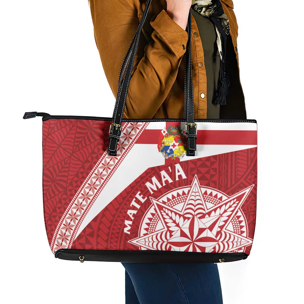 Tonga Rugby Mate Maa Leather Tote Bag Ngatu Pattern LT01 - Polynesian Pride