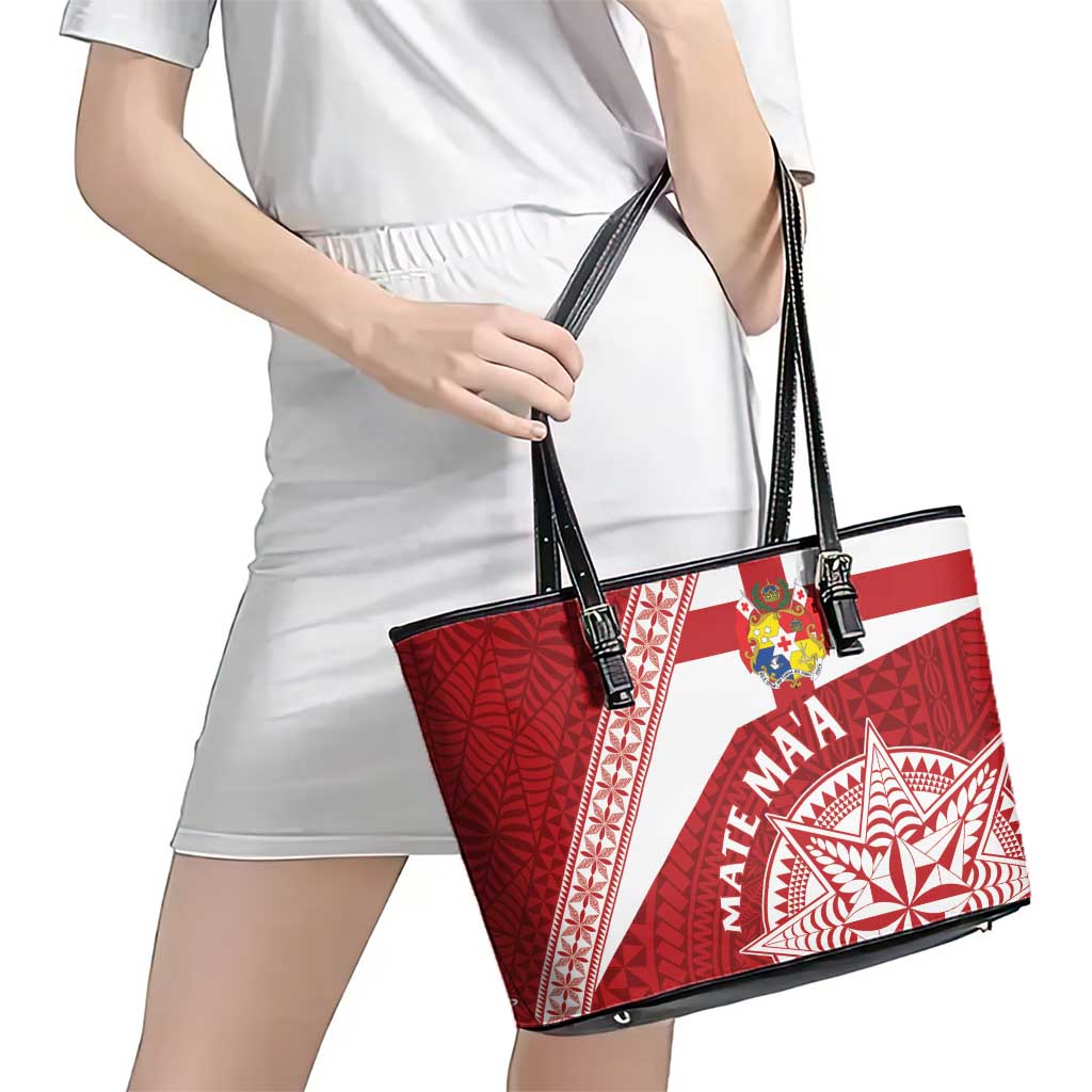 Tonga Rugby Mate Maa Leather Tote Bag Ngatu Pattern LT01 - Polynesian Pride