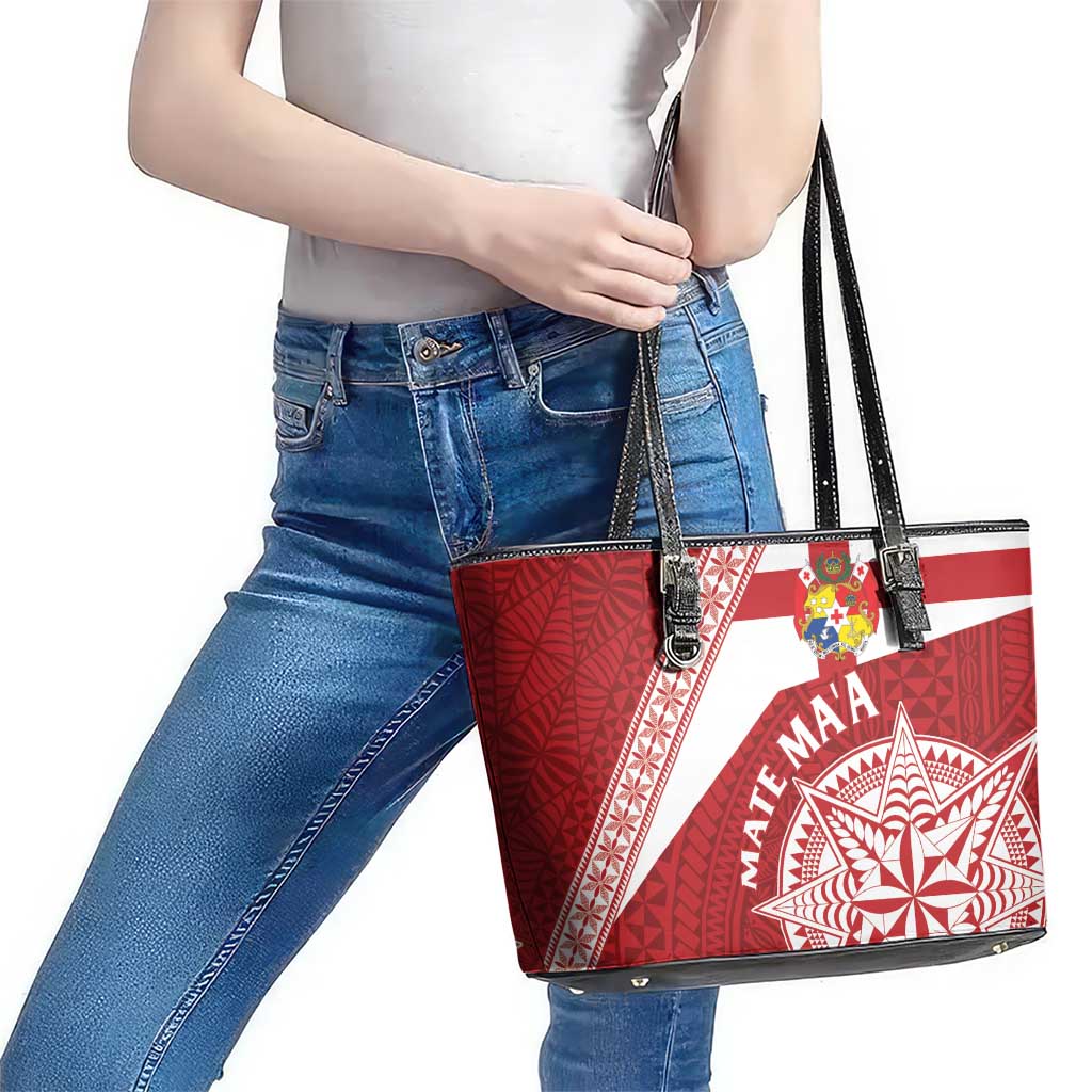 Tonga Rugby Mate Maa Leather Tote Bag Ngatu Pattern LT01 - Polynesian Pride