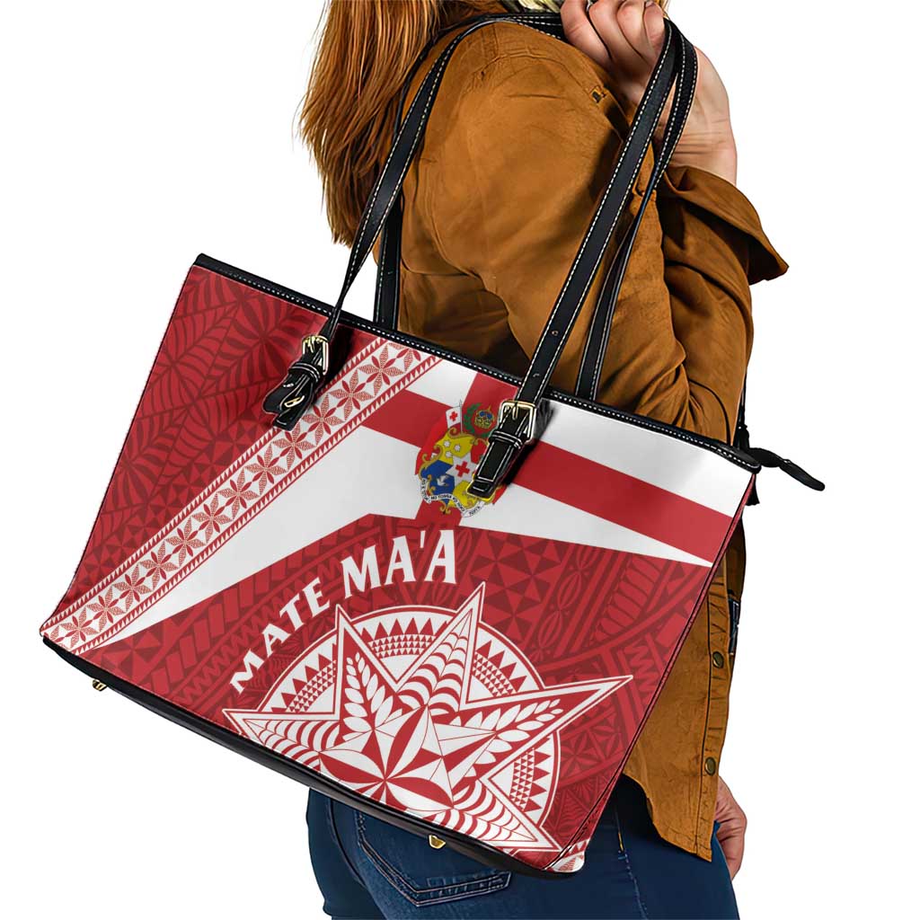 Tonga Rugby Mate Maa Leather Tote Bag Ngatu Pattern LT01 - Polynesian Pride