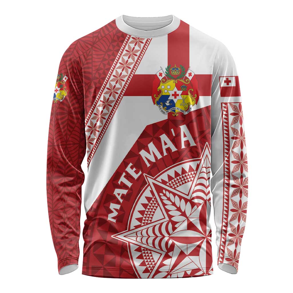 Custom Tonga Rugby Mate Maa Long Sleeve Shirt Ngatu Pattern