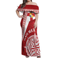 Custom Tonga Rugby Mate Maa Off Shoulder Maxi Dress Ngatu Pattern LT01 Women Red - Polynesian Pride