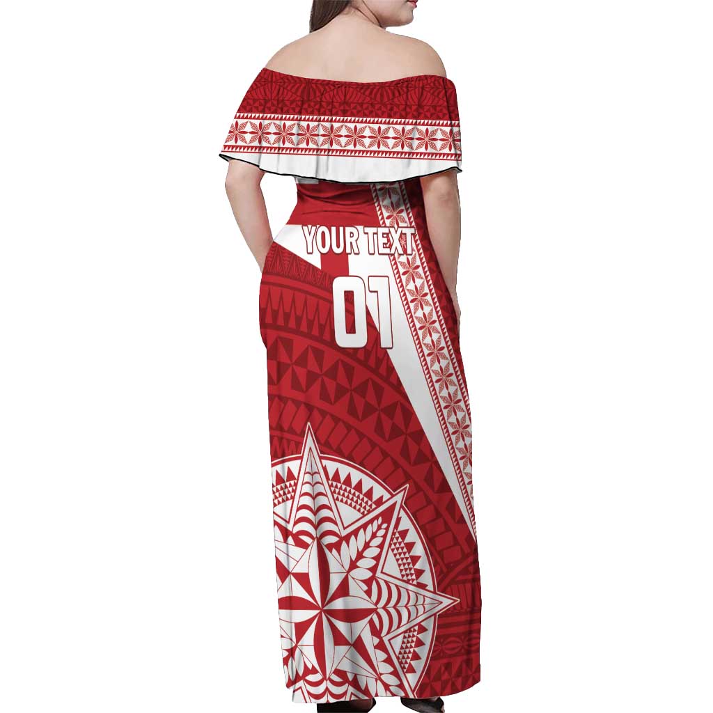 Custom Tonga Rugby Mate Maa Off Shoulder Maxi Dress Ngatu Pattern LT01 - Polynesian Pride
