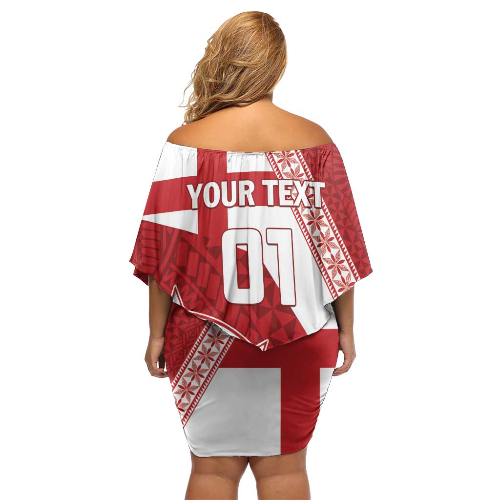 Custom Tonga Rugby Mate Maa Off Shoulder Short Dress Ngatu Pattern LT01 - Polynesian Pride