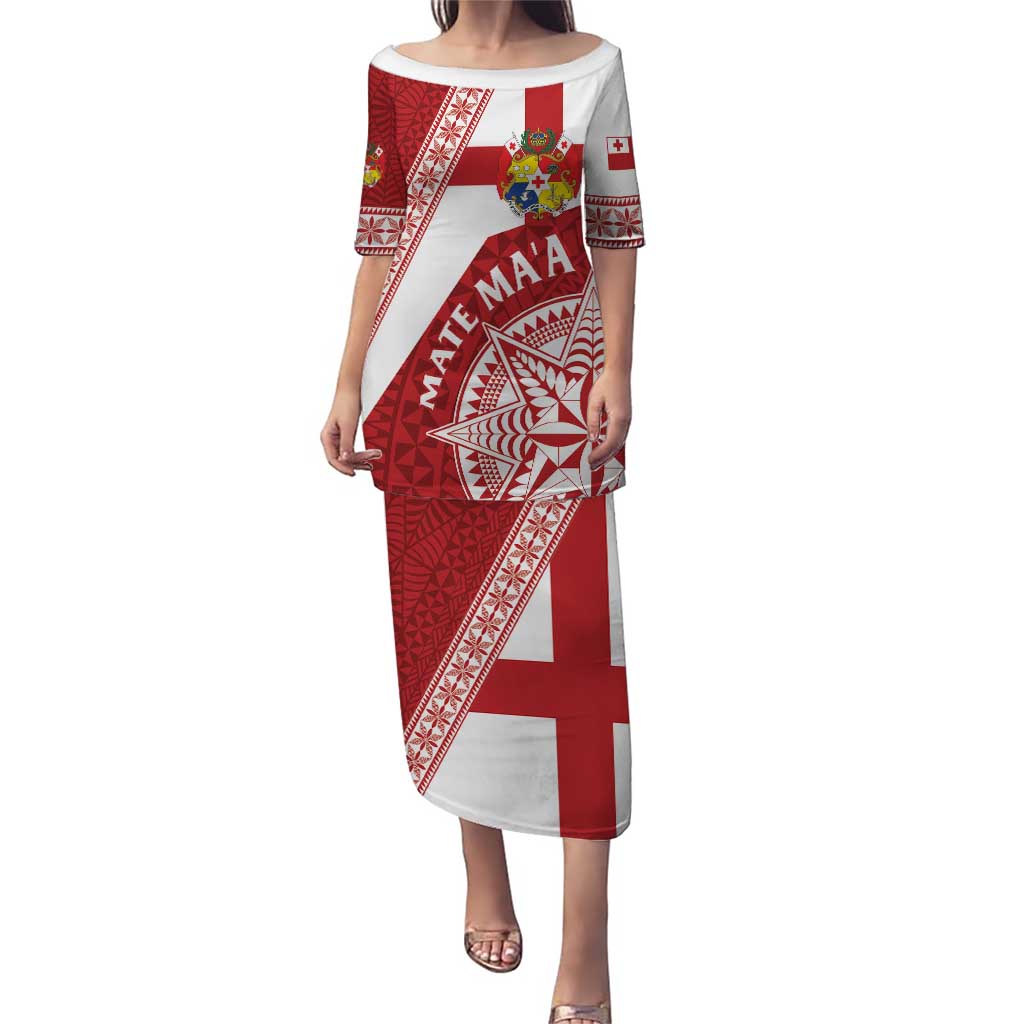 Custom Tonga Rugby Mate Maa Puletasi Ngatu Pattern LT01 Long Dress Red - Polynesian Pride