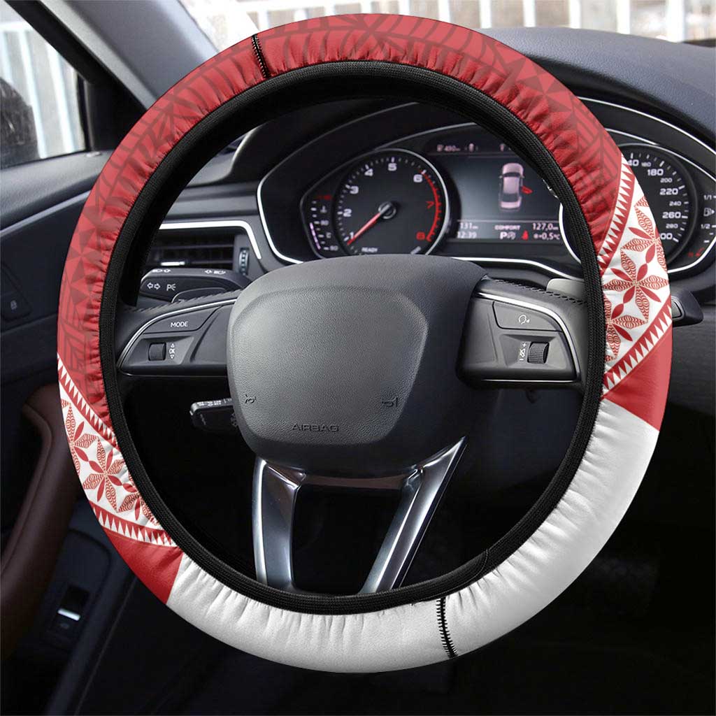 Tonga Rugby Mate Maa Steering Wheel Cover Ngatu Pattern LT01 - Polynesian Pride