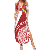 Custom Tonga Rugby Mate Maa Summer Maxi Dress Ngatu Pattern LT01 Women Red - Polynesian Pride