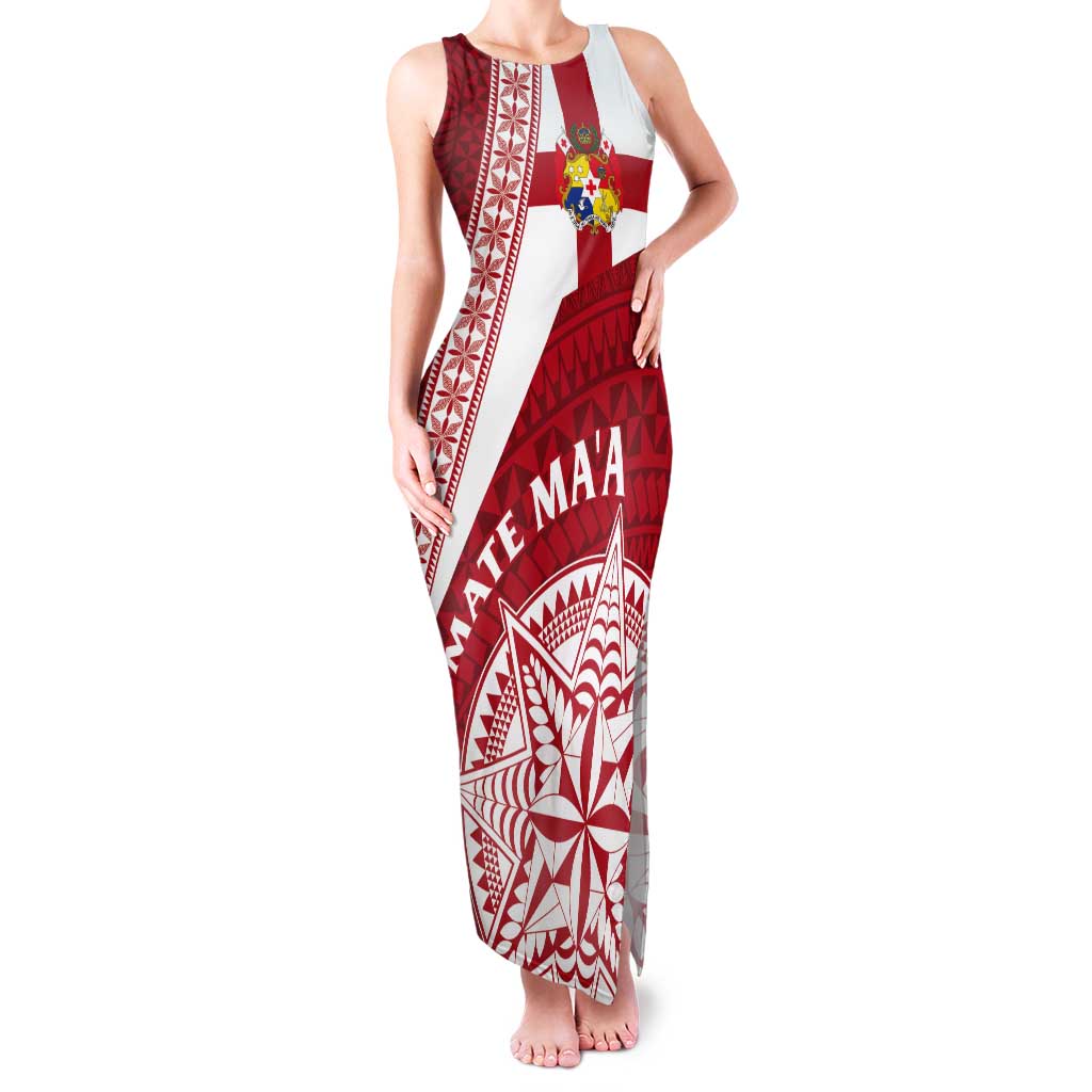 Custom Tonga Rugby Mate Maa Tank Maxi Dress Ngatu Pattern LT01 Women Red - Polynesian Pride