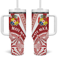 Tonga Rugby Mate Maa Tumbler With Handle Ngatu Pattern LT01 One Size: 40 oz Red - Polynesian Pride