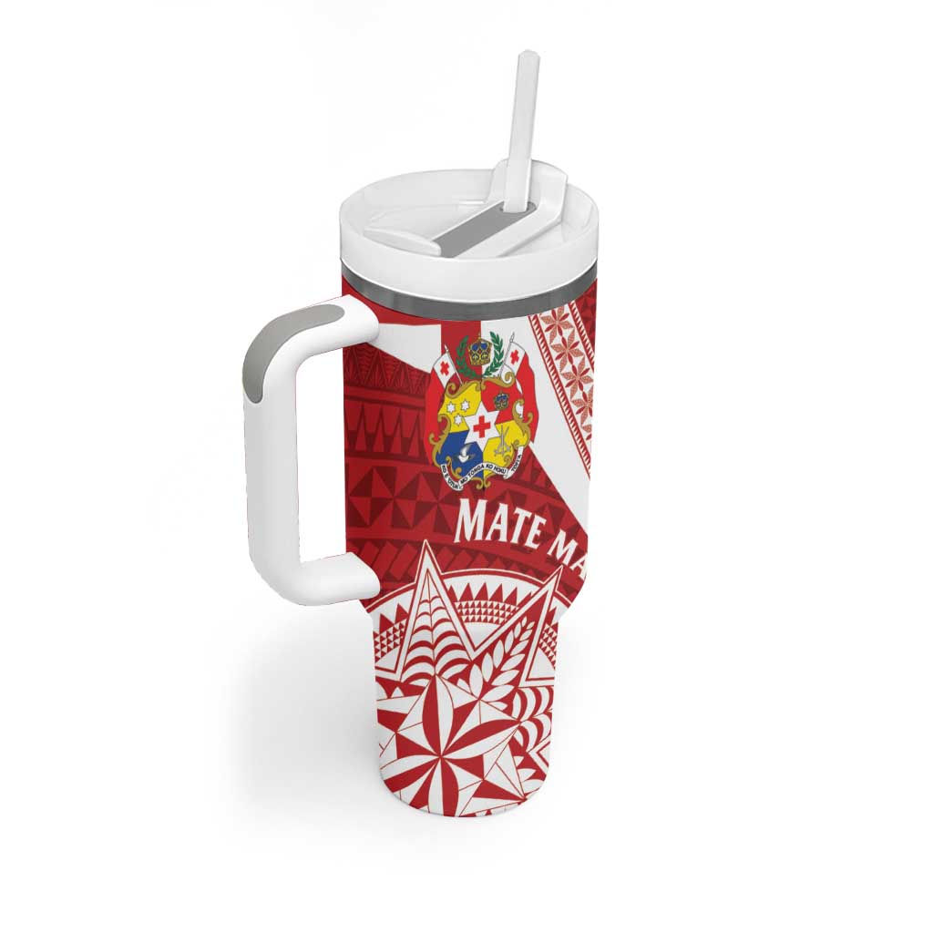 Tonga Rugby Mate Maa Tumbler With Handle Ngatu Pattern LT01 - Polynesian Pride