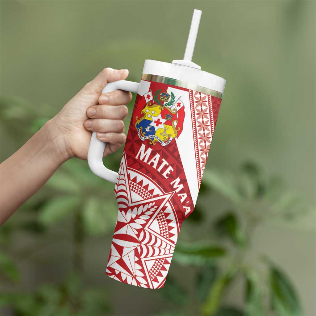 Tonga Rugby Mate Maa Tumbler With Handle Ngatu Pattern LT01 - Polynesian Pride