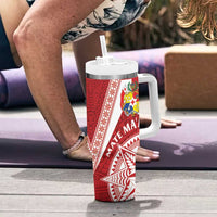 Tonga Rugby Mate Maa Tumbler With Handle Ngatu Pattern LT01 - Polynesian Pride