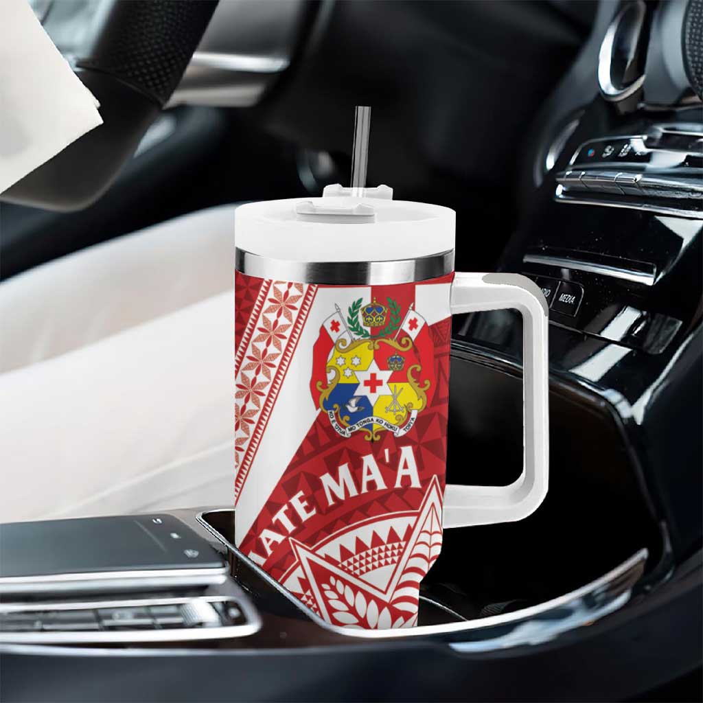 Tonga Rugby Mate Maa Tumbler With Handle Ngatu Pattern LT01 - Polynesian Pride