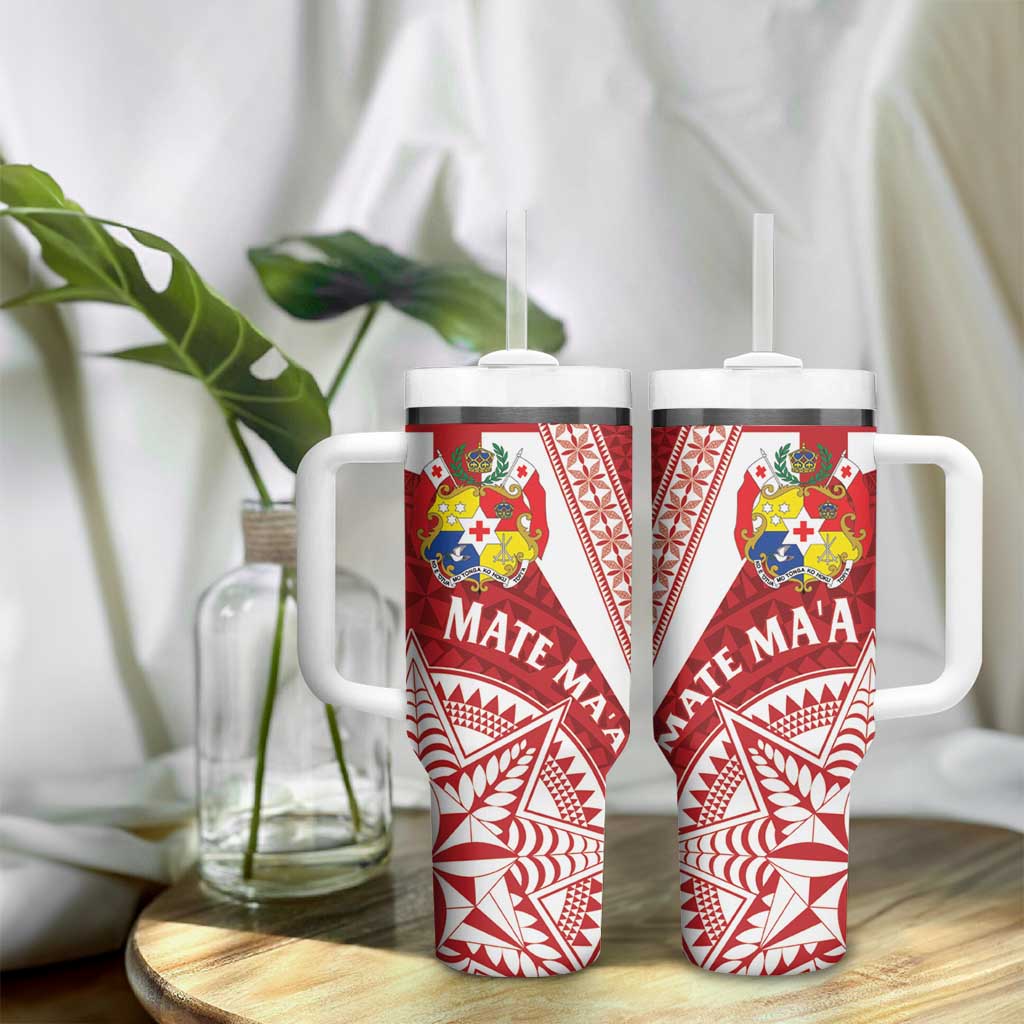 Tonga Rugby Mate Maa Tumbler With Handle Ngatu Pattern LT01 - Polynesian Pride