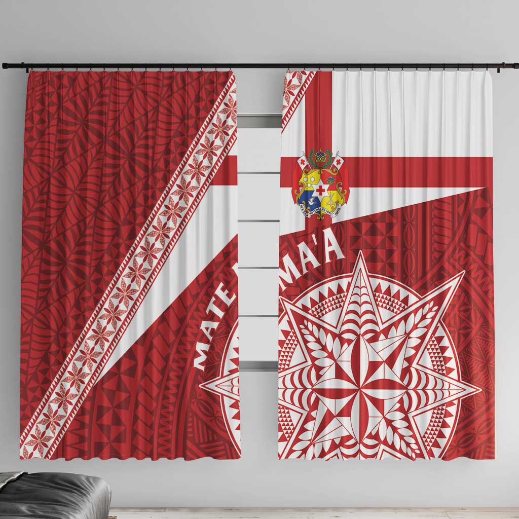Tonga Rugby Mate Maa Window Curtain Ngatu Pattern LT01 With Hooks Red - Polynesian Pride