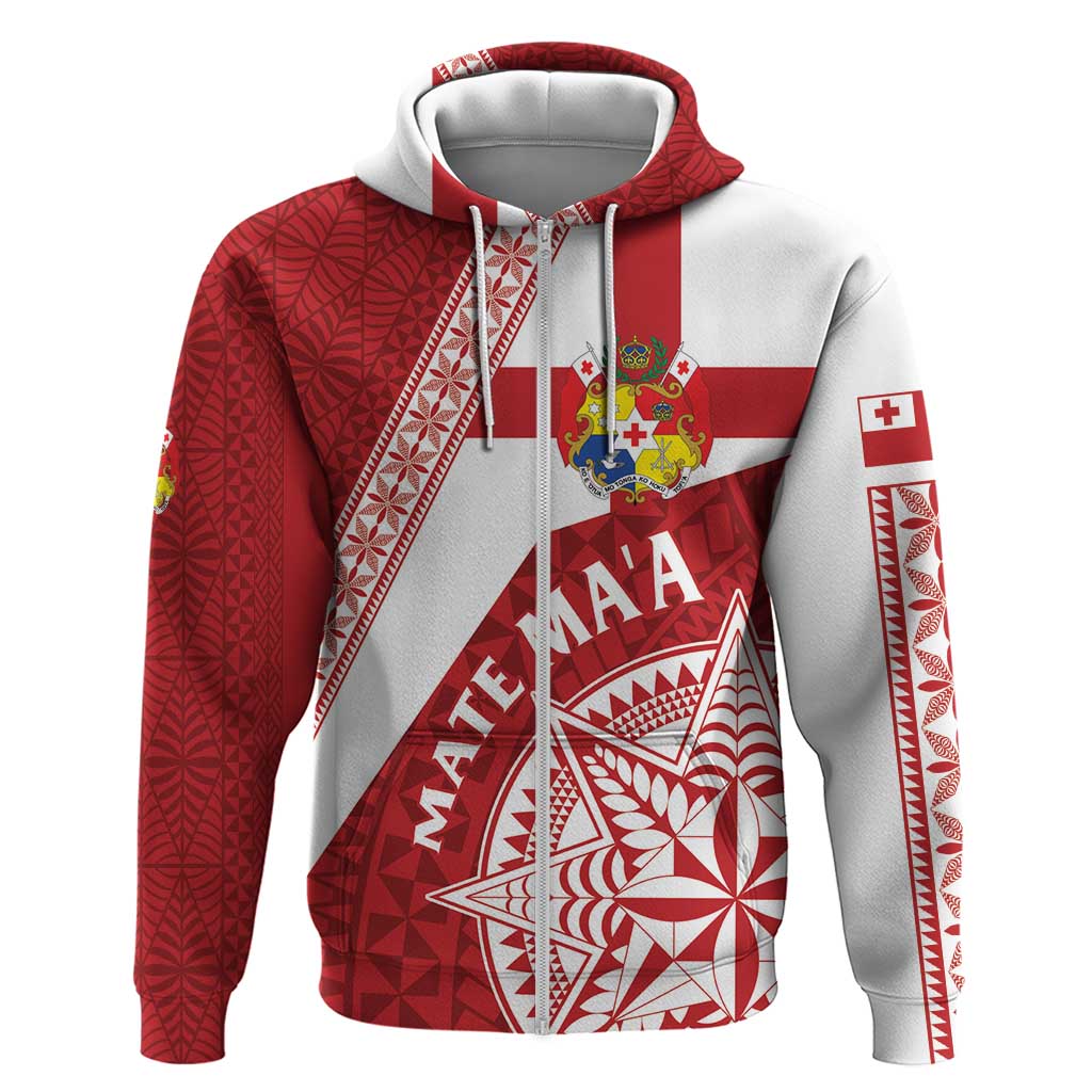 Custom Tonga Rugby Mate Maa Zip Hoodie Ngatu Pattern