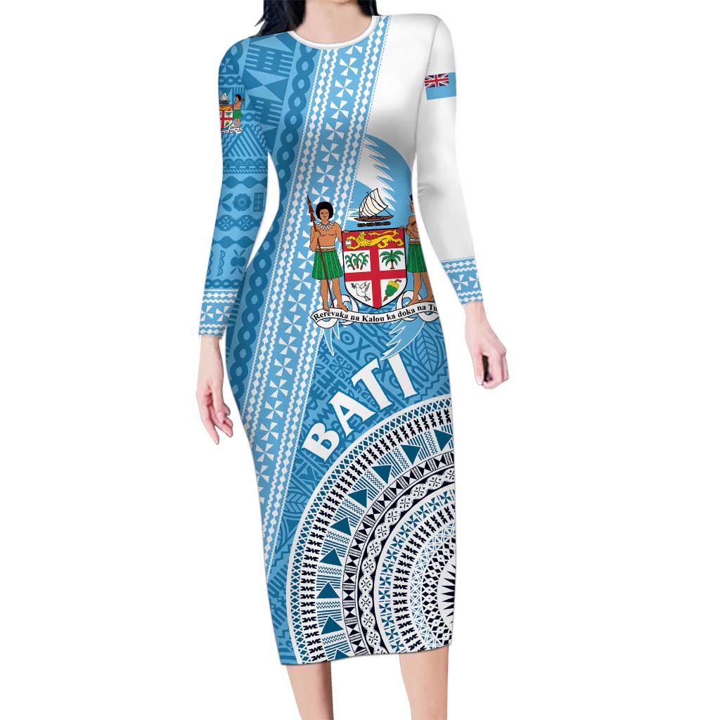 Custom Fiji Rugby Bati Long Sleeve Bodycon Dress Tapa Pattern