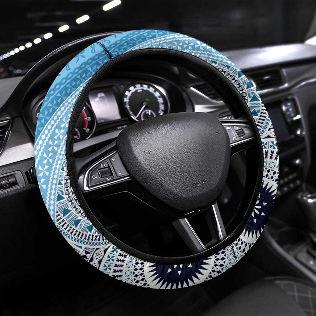 Fiji Rugby Bati Steering Wheel Cover Tapa Pattern LT01 Universal Fit Blue - Polynesian Pride