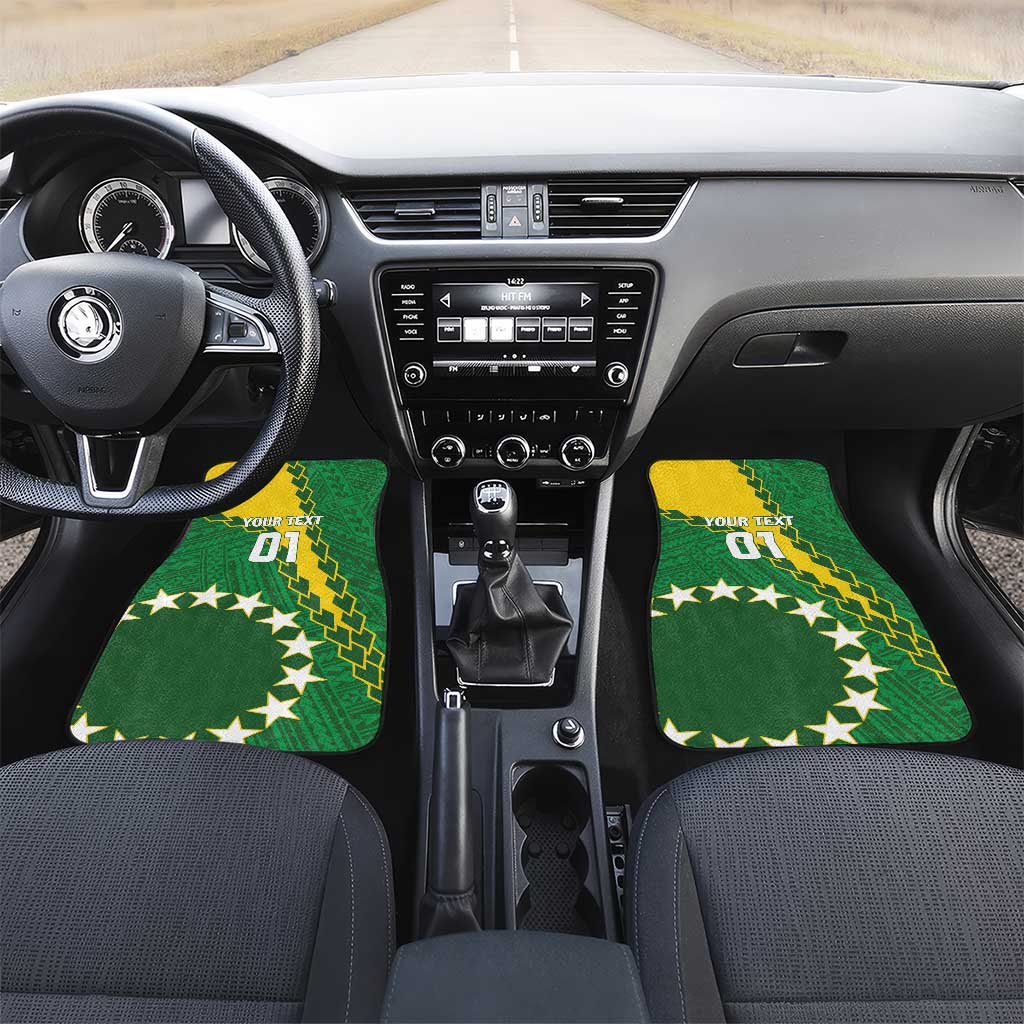 Cook Islands Rugby Kukis Car Mats Circle Stars LT01 Set 2pcs - Front Green - Polynesian Pride