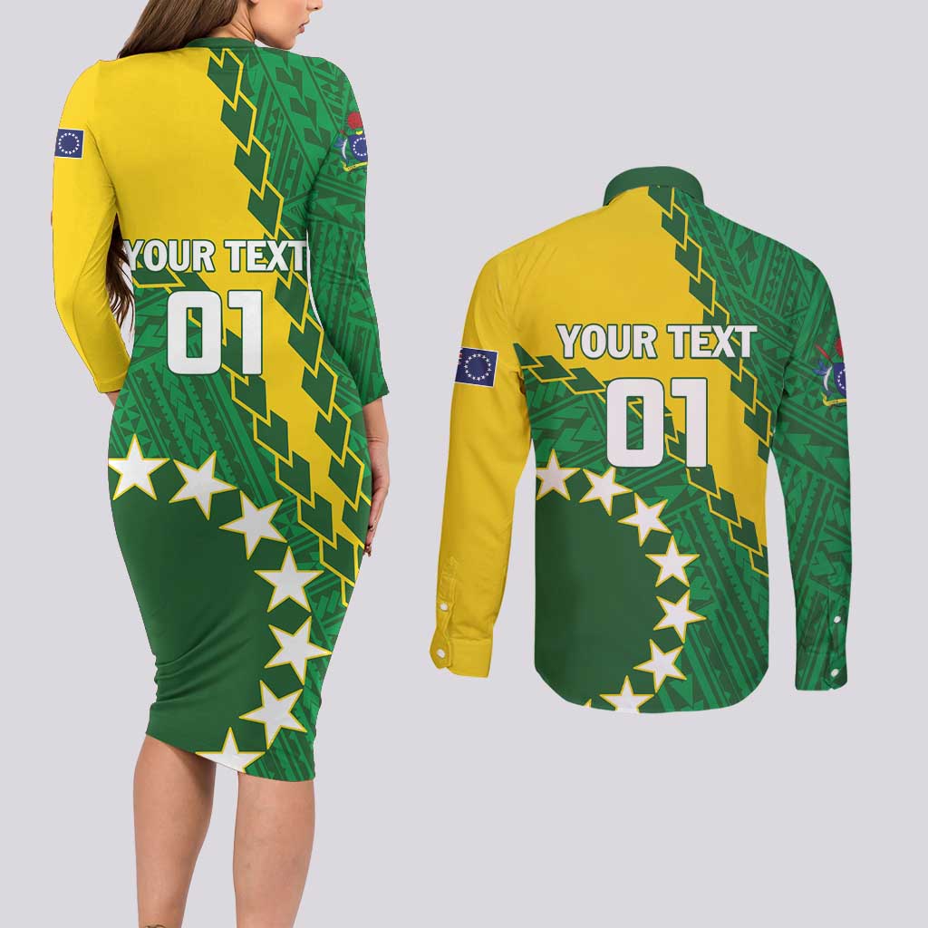 Custom Cook Islands Rugby Kukis Couples Matching Long Sleeve Bodycon Dress and Long Sleeve Button Shirt Circle Stars LT01 - Polynesian Pride
