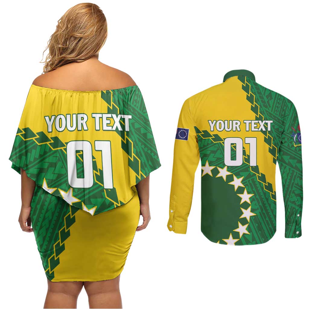 Custom Cook Islands Rugby Kukis Couples Matching Off Shoulder Short Dress and Long Sleeve Button Shirt Circle Stars LT01 - Polynesian Pride