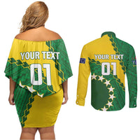 Custom Cook Islands Rugby Kukis Couples Matching Off Shoulder Short Dress and Long Sleeve Button Shirt Circle Stars LT01 - Polynesian Pride