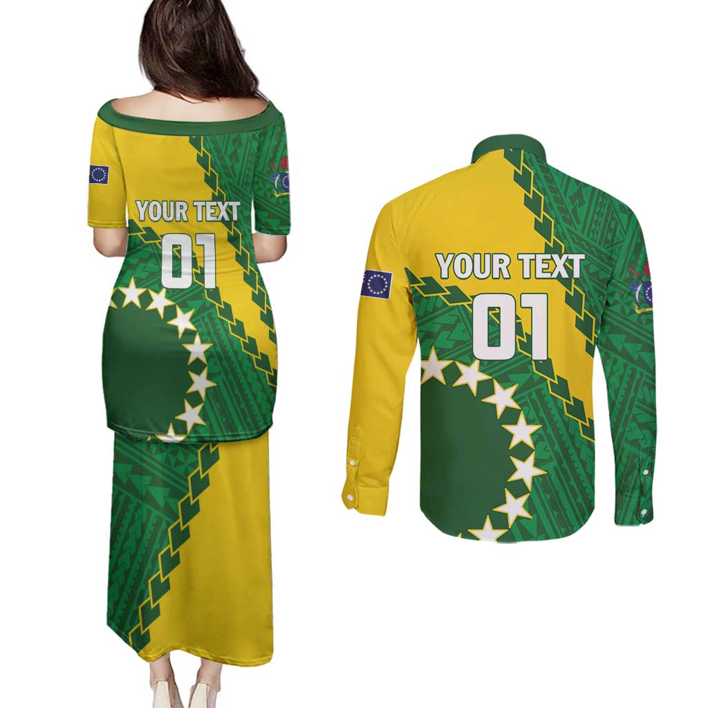 Custom Cook Islands Rugby Kukis Couples Matching Puletasi and Long Sleeve Button Shirt Circle Stars LT01 - Polynesian Pride