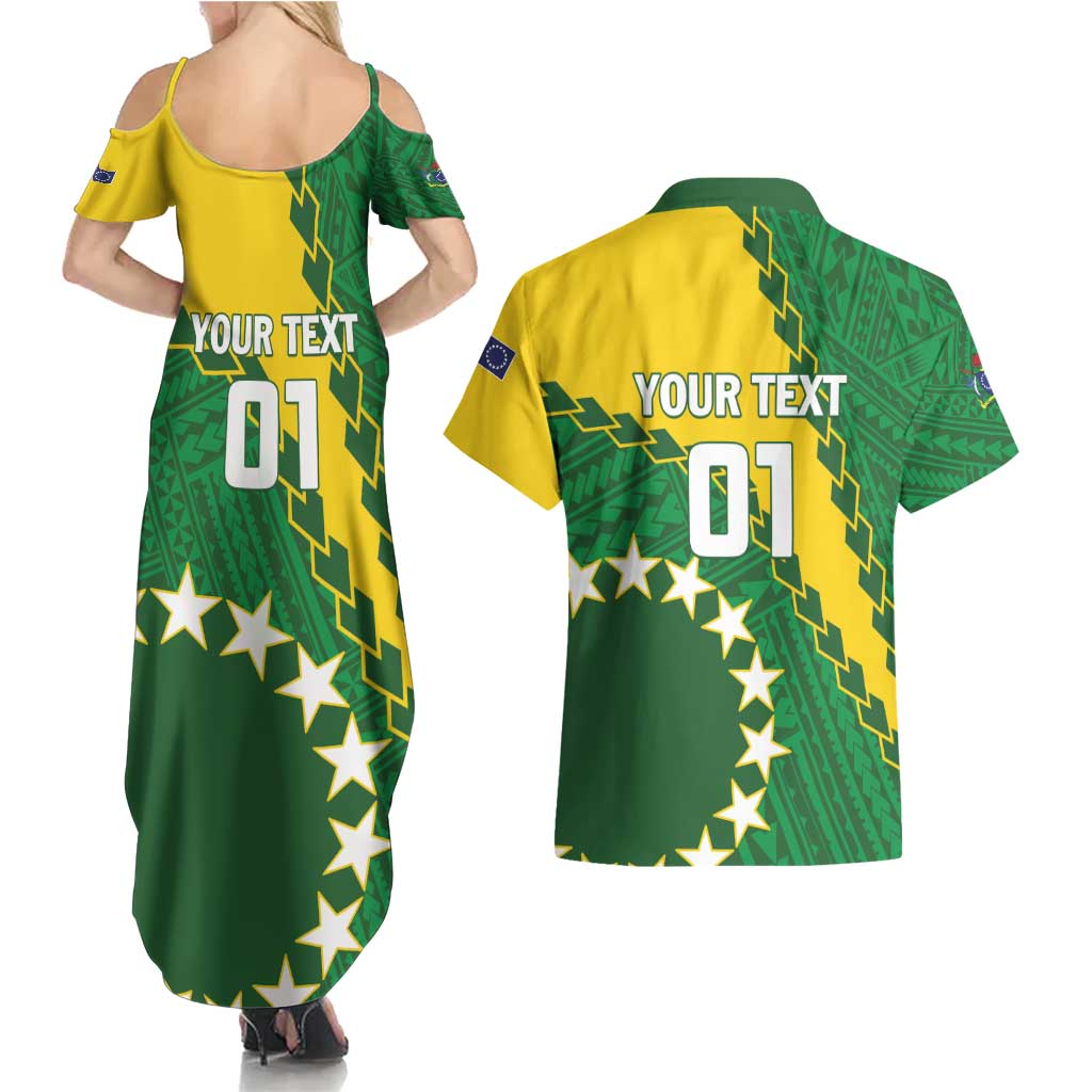 Custom Cook Islands Rugby Kukis Couples Matching Summer Maxi Dress and Hawaiian Shirt Circle Stars LT01 - Polynesian Pride