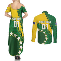 Custom Cook Islands Rugby Kukis Couples Matching Summer Maxi Dress and Long Sleeve Button Shirt Circle Stars LT01 - Polynesian Pride