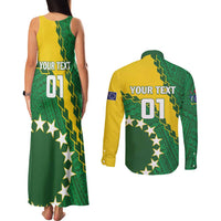 Custom Cook Islands Rugby Kukis Couples Matching Tank Maxi Dress and Long Sleeve Button Shirt Circle Stars LT01 - Polynesian Pride