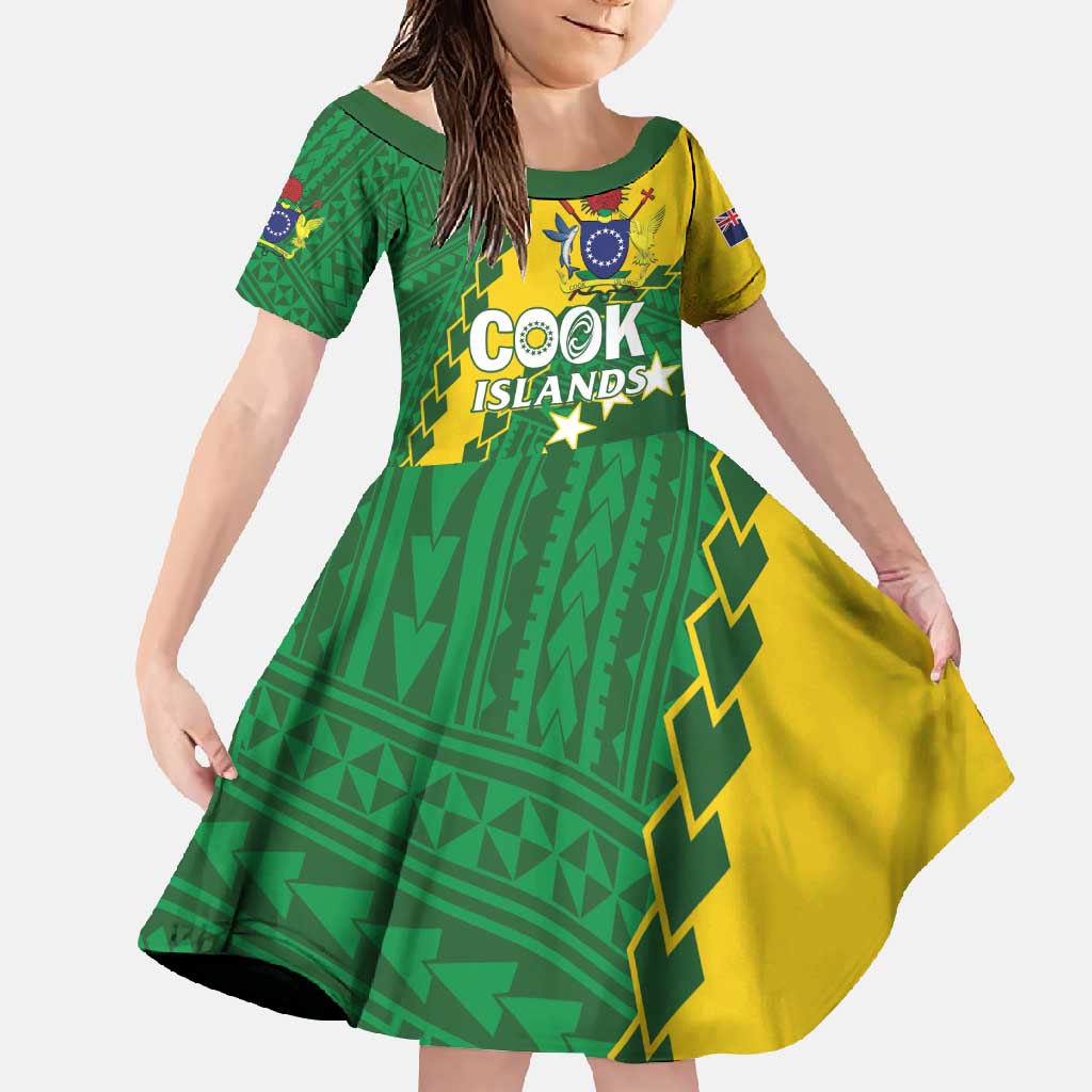 Custom Cook Islands Rugby Kukis Family Matching Mermaid Dress and Hawaiian Shirt Circle Stars