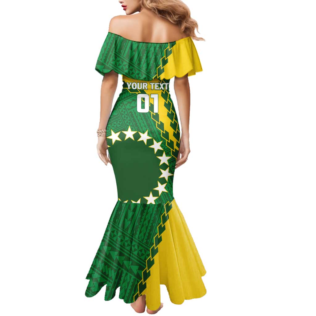 Custom Cook Islands Rugby Kukis Family Matching Mermaid Dress and Hawaiian Shirt Circle Stars