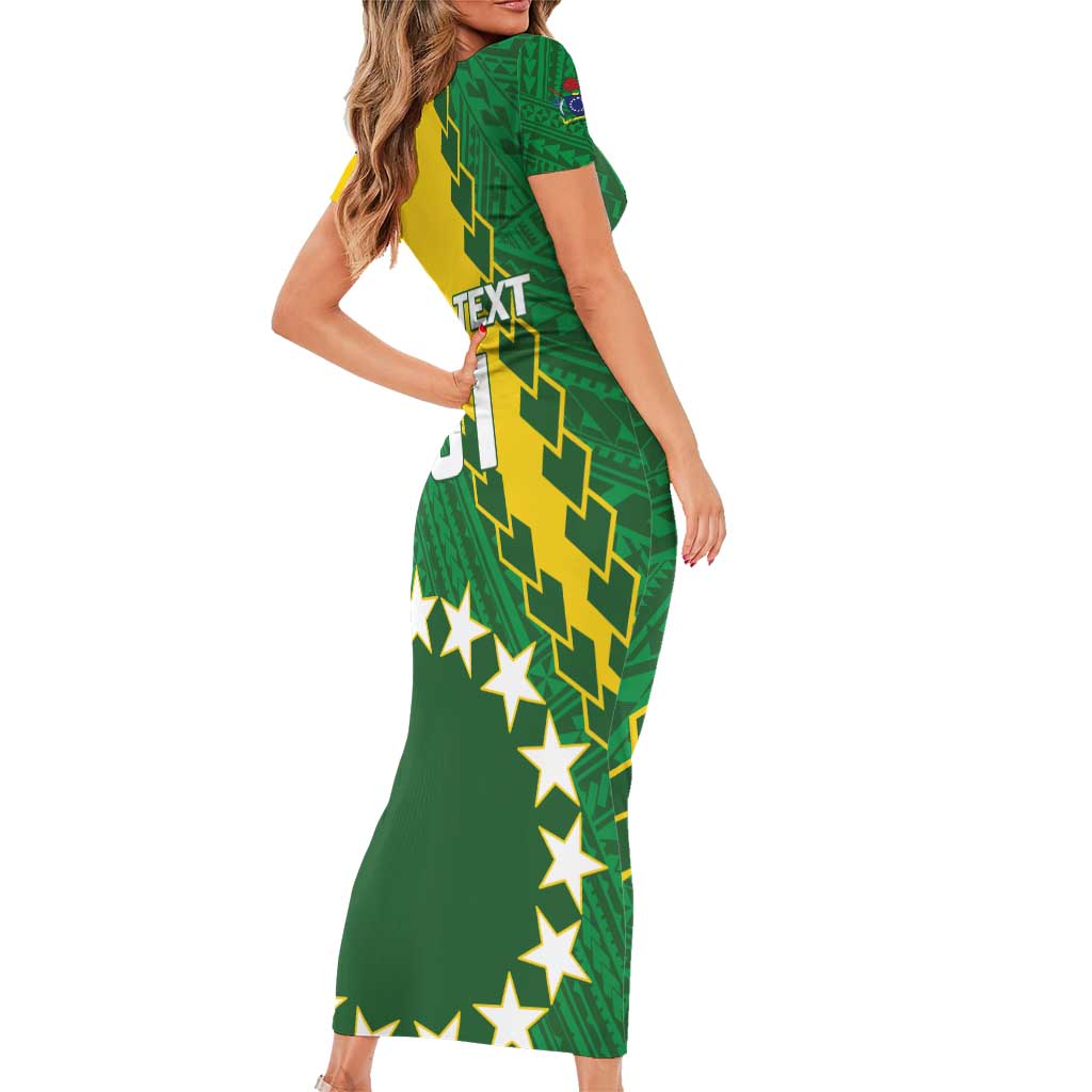 Custom Cook Islands Rugby Kukis Family Matching Short Sleeve Bodycon Dress and Hawaiian Shirt Circle Stars