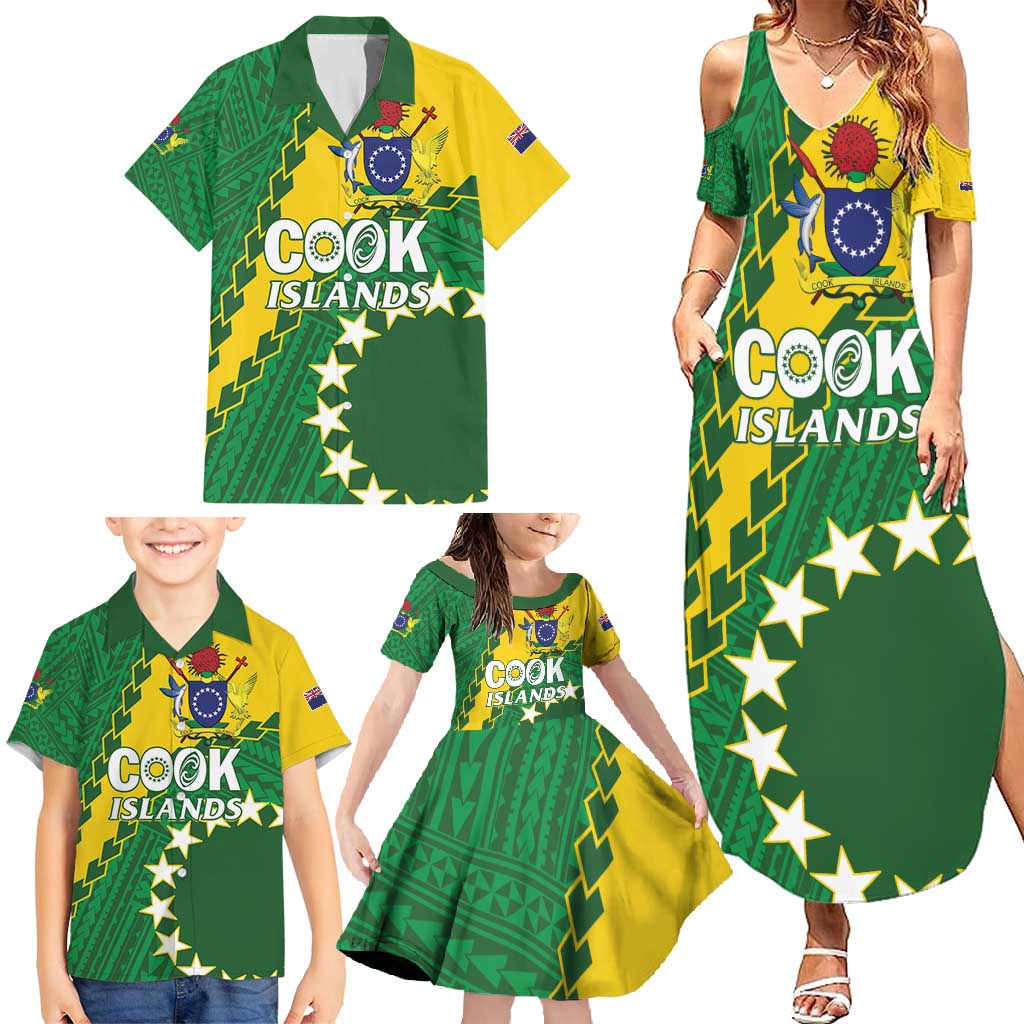 Custom Cook Islands Rugby Kukis Family Matching Summer Maxi Dress and Hawaiian Shirt Circle Stars