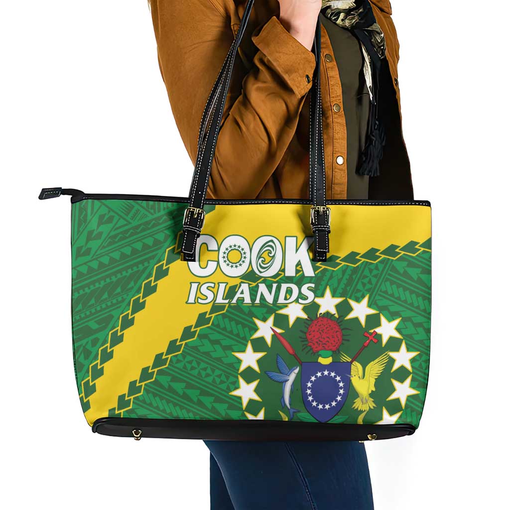 Cook Islands Rugby Kukis Leather Tote Bag Circle Stars LT01 - Polynesian Pride