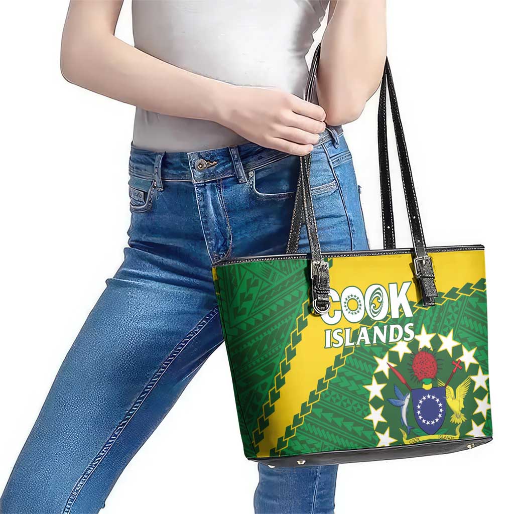 Cook Islands Rugby Kukis Leather Tote Bag Circle Stars LT01 - Polynesian Pride