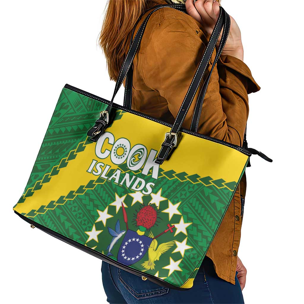 Cook Islands Rugby Kukis Leather Tote Bag Circle Stars LT01 - Polynesian Pride
