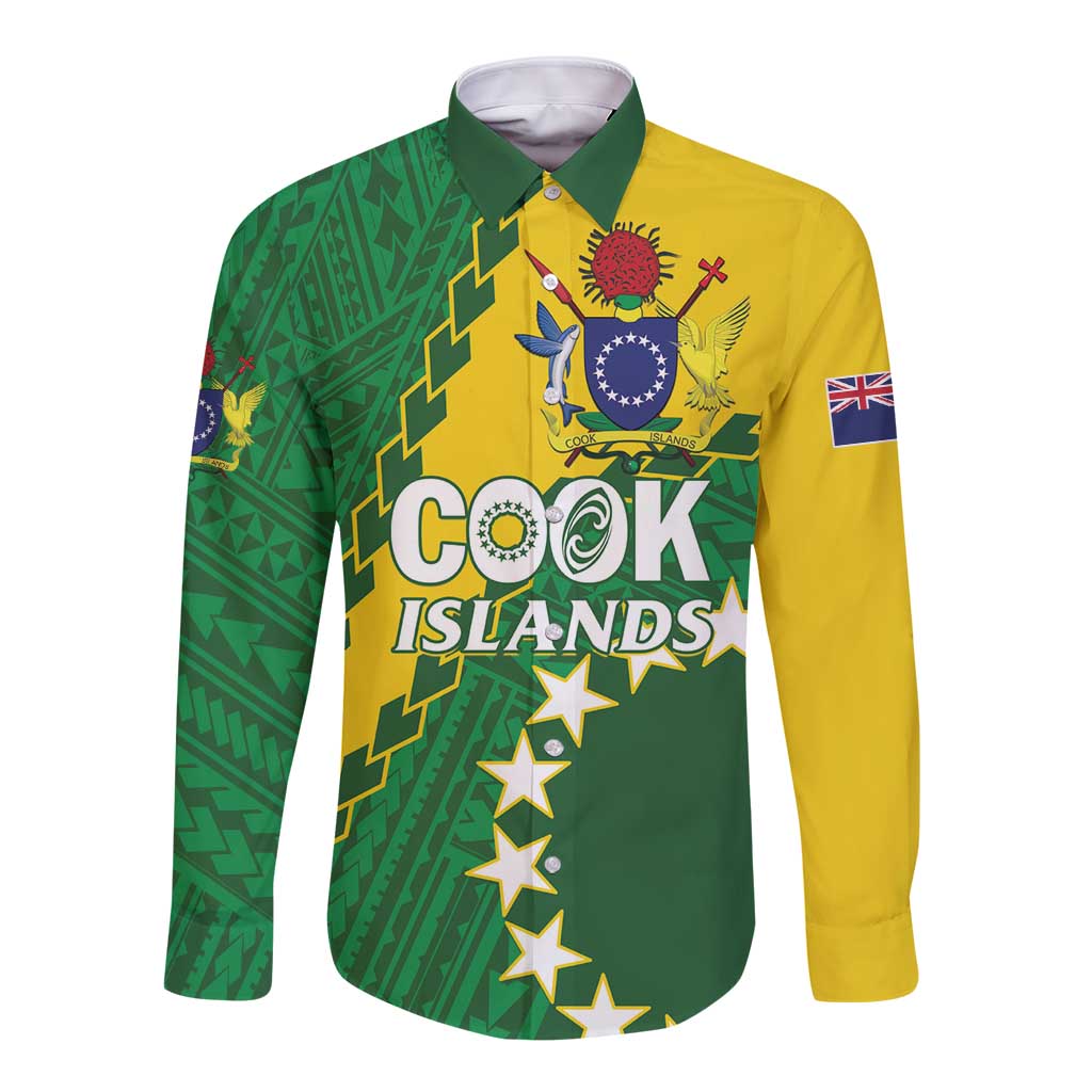 Custom Cook Islands Rugby Kukis Long Sleeve Button Shirt Circle Stars