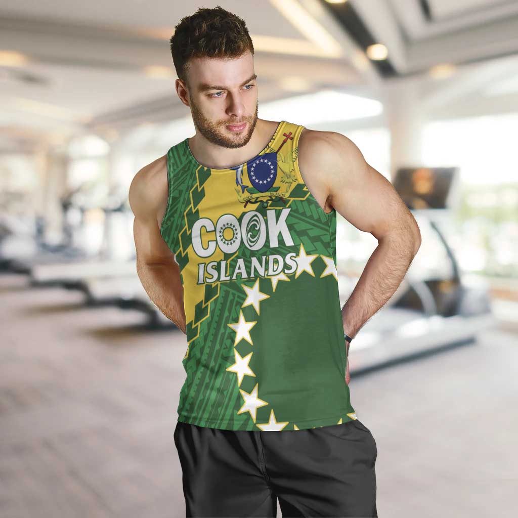 Custom Cook Islands Rugby Kukis Men Tank Top Circle Stars LT01 Green - Polynesian Pride