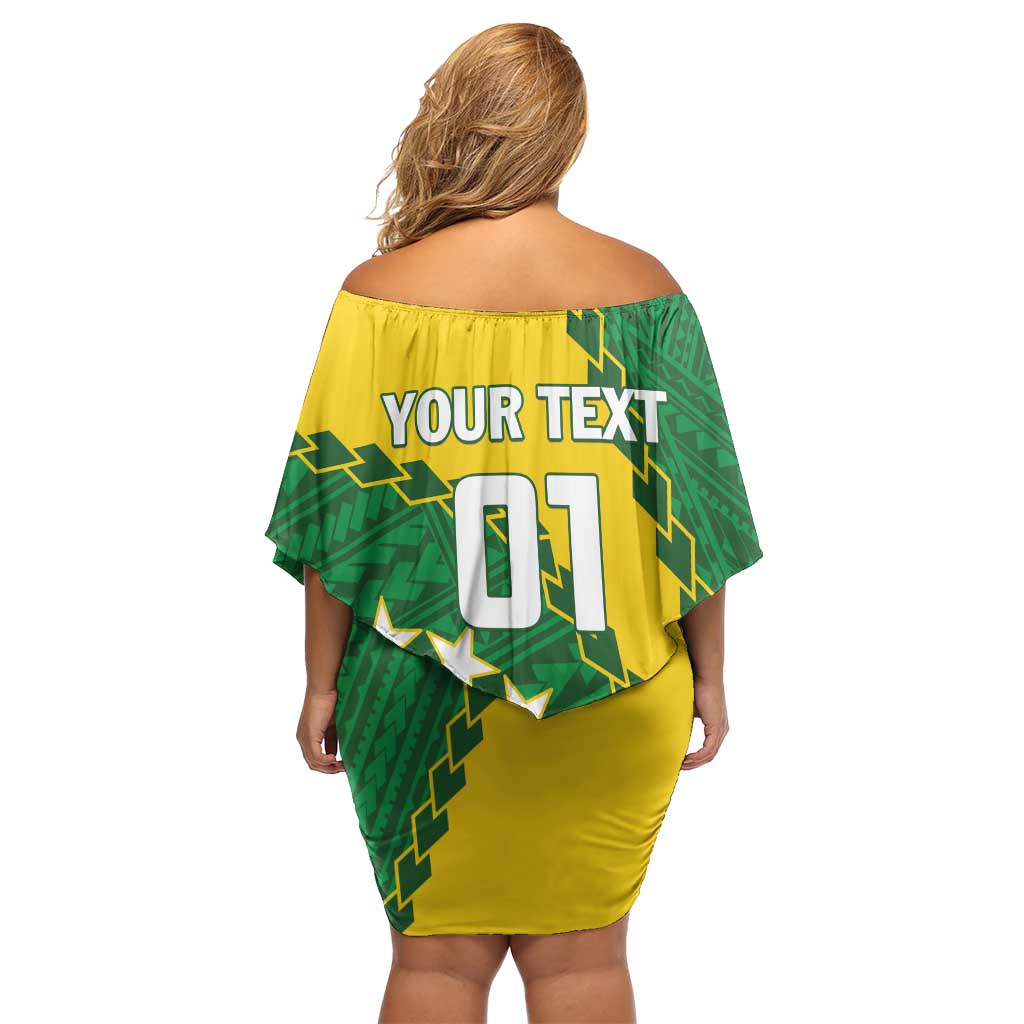 Custom Cook Islands Rugby Kukis Off Shoulder Short Dress Circle Stars LT01 - Polynesian Pride