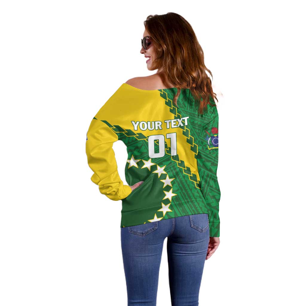 Custom Cook Islands Rugby Kukis Off Shoulder Sweater Circle Stars