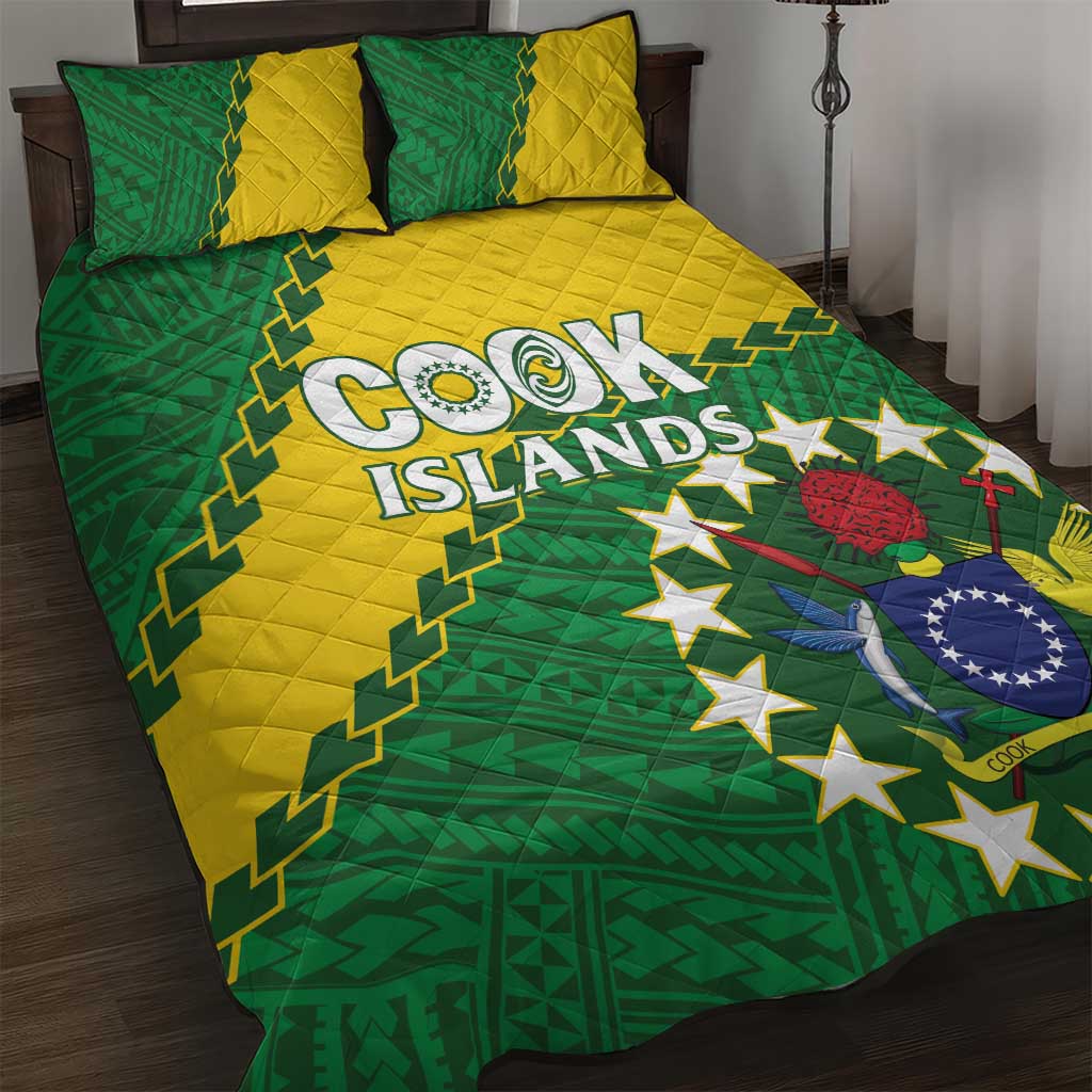 Cook Islands Rugby Kukis Quilt Bed Set Circle Stars LT01 Green - Polynesian Pride
