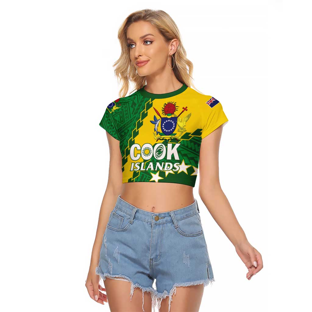 Custom Cook Islands Rugby Kukis Raglan Cropped T Shirt Circle Stars LT01 Female Green - Polynesian Pride