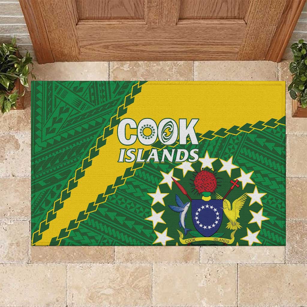 Cook Islands Rugby Kukis Rubber Doormat Circle Stars LT01 Green - Polynesian Pride