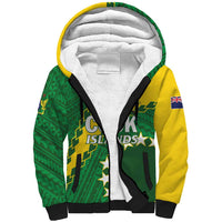 Custom Cook Islands Rugby Kukis Sherpa Hoodie Circle Stars LT01 Unisex Green - Polynesian Pride