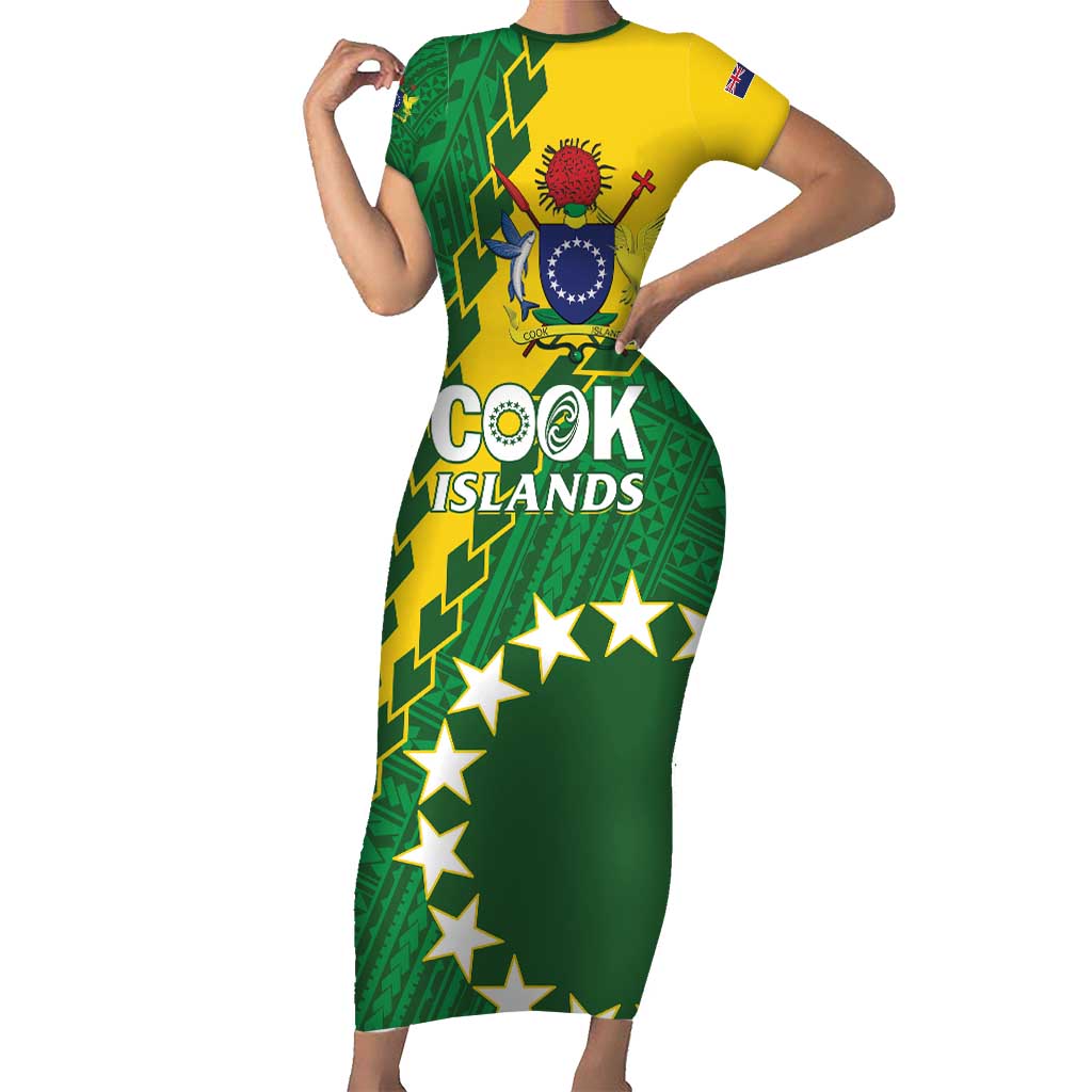 Custom Cook Islands Rugby Kukis Short Sleeve Bodycon Dress Circle Stars