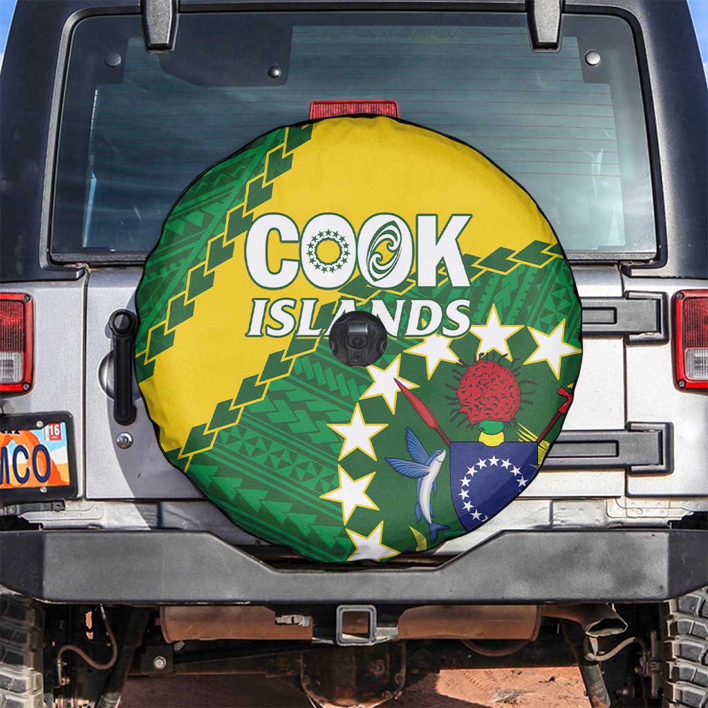 Cook Islands Rugby Kukis Spare Tire Cover Circle Stars LT01 Green - Polynesian Pride