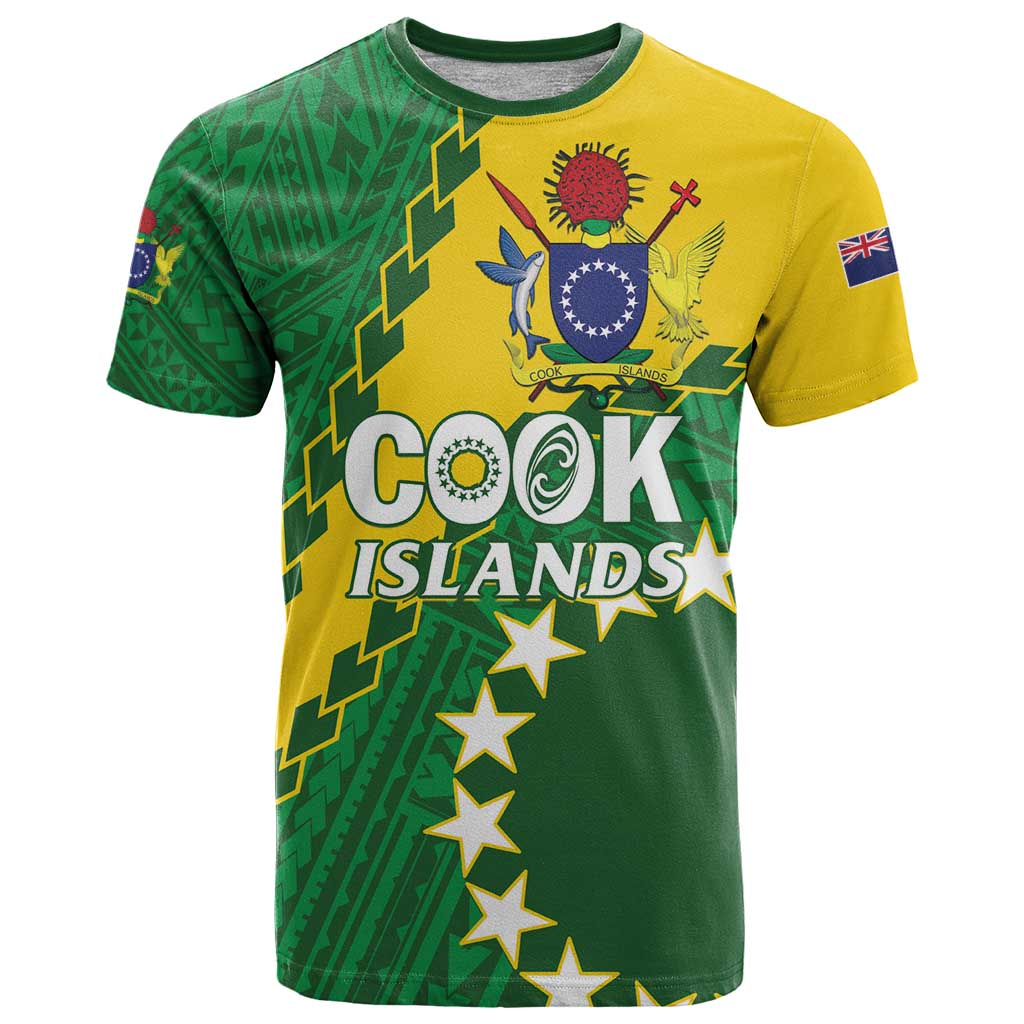 Custom Cook Islands Rugby Kukis T Shirt Circle Stars LT01 Green - Polynesian Pride