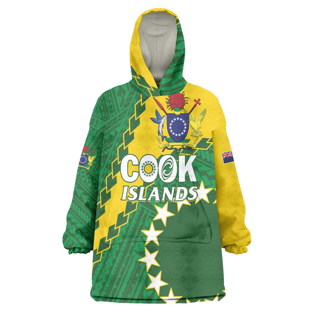 Custom Cook Islands Rugby Kukis Wearable Blanket Hoodie Circle Stars LT01 One Size Green - Polynesian Pride